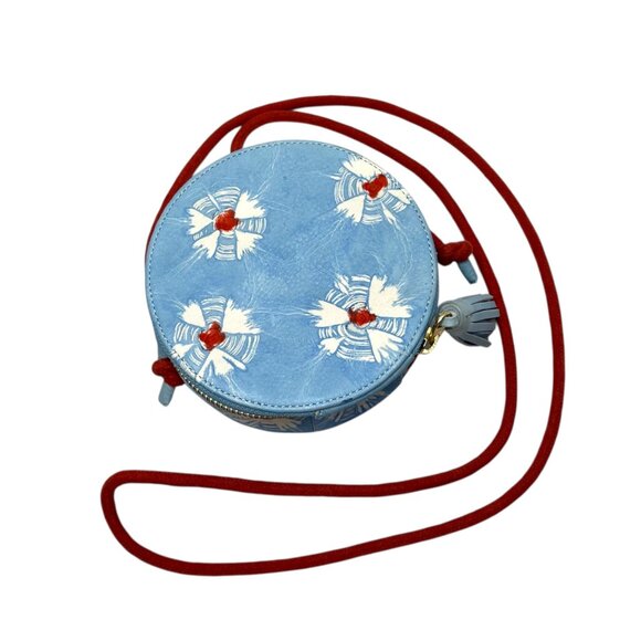 Anthropologie Handbags - Anthropologie Shibori Round Blue Dyed Leather Boho Crossbody Bag purse